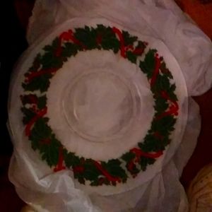 Vtg 1981 Avon Holiday Hostess Collection Beautiful Glass Platter Holly Berry
